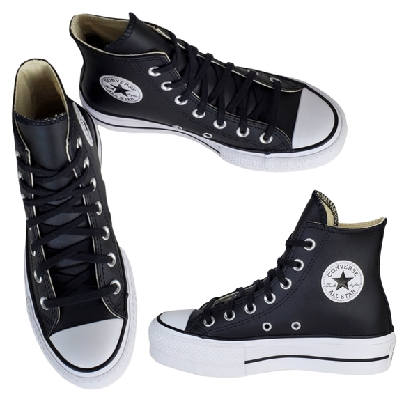 Converse Shoes - New Converse chuck taylor lift black leather lace up platform high top sneakers